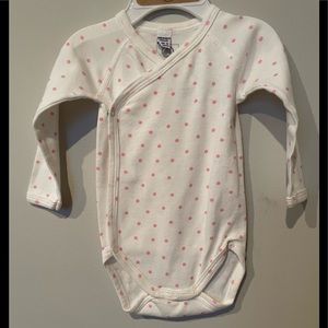 Petit Bateau Baby Girl long sleeve Bodysuit with pink dots, size 6 months